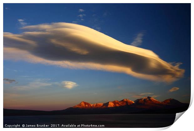 Lenticular Cloud Above the Andes at Sunset Chile Print by James Brunker