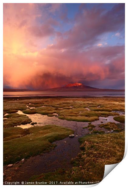 Stormy Sunset Over Lauca National Park Chile Print by James Brunker
