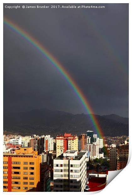 Rainbow Above La Paz CIty Centre Bolivia Print by James Brunker