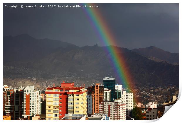 Rainy Season Rainbow Over La Paz City Bolivia Print by James Brunker