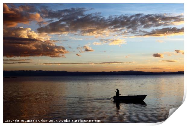 Fishing on Lake Titicaca at Sunset  Print by James Brunker
