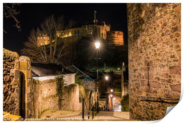 Edinburgh castle night shot Print by Ian mcdonald