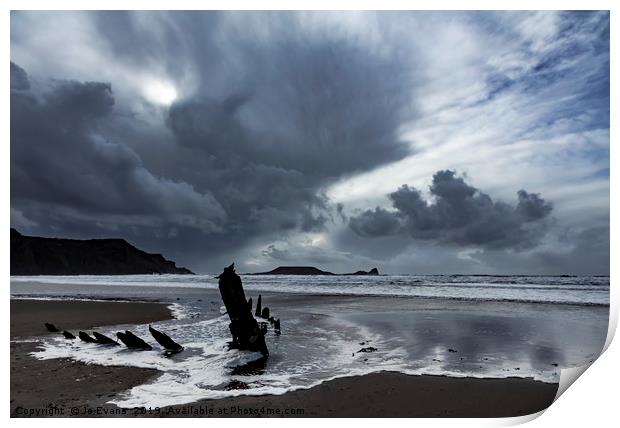 Storm Clouds over the Wreck of the Helvetia Print by Jo Evans
