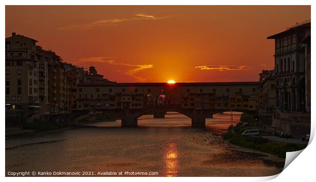 Ponte Vecchio sunset Print by Ranko Dokmanovic