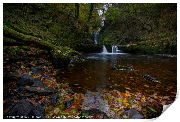 Autumn at Sgwd Einion Gam Waterfall, Brecon Beacon Print by Neil Holman