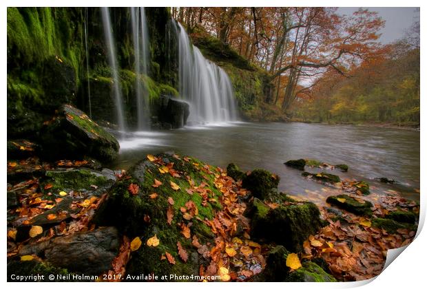 Autumn at Sgwd Ddwli Waterfall  Print by Neil Holman