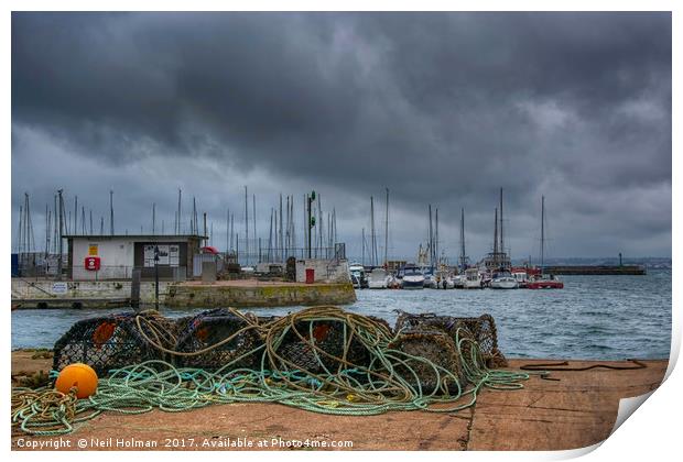 Lobster, Pots, Torquay Harbour Print by Neil Holman