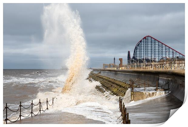 Blackpool high tide on a windy day  Print by Caroline James