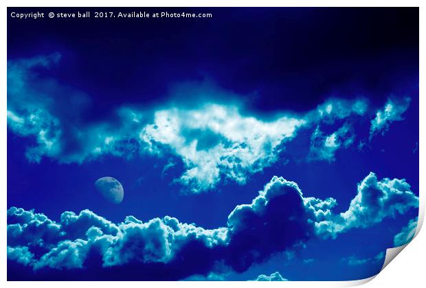 Blue clouds and moon Print by steve ball