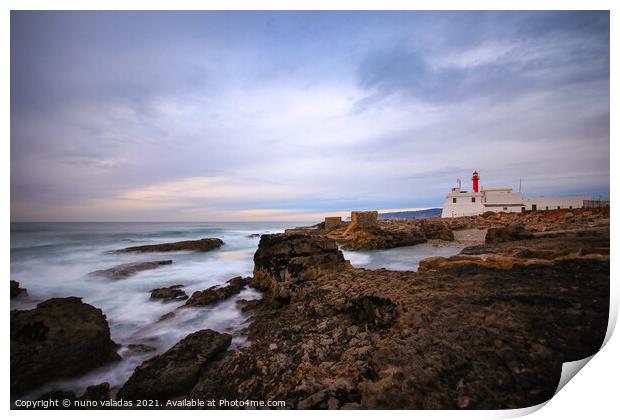 Lighthouse with a amazing sky at the sunset. Print by nuno valadas