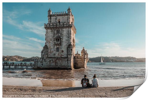 View at the Belem tower at the bank of Tejo River  Print by nuno valadas
