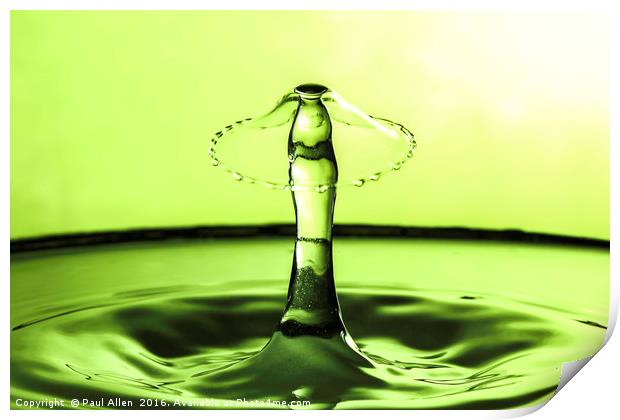 water drop collision in green. Print by Paul Allen