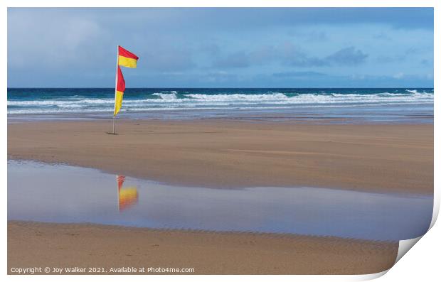 Yellow and red beach safety flag  Print by Joy Walker