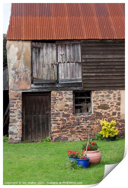 An old shed with flower pots Print by Joy Walker