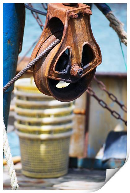 Winding gear,fishing boat Print by Joy Walker