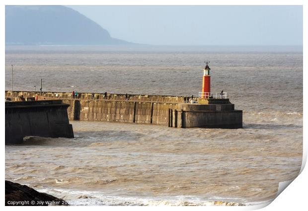 The lighthouse at Watchet harbour entrance, in Somerset Print by Joy Walker