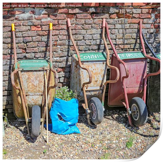 WHEELBARROWS WITH NAMES Print by Sue Wood