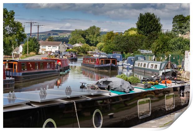 Narrowboats on the Leeds Liverpool Canal at Bingle Print by Ros Crosland