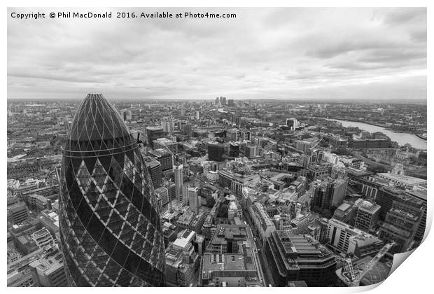 London Skyline and Gherkin from Cheesegrater Print by Phil MacDonald