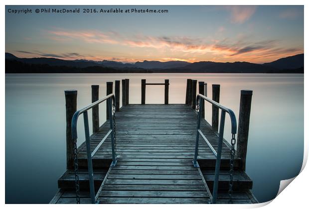Sunset Jetty, Windermere in the UK Lake District Print by Phil MacDonald