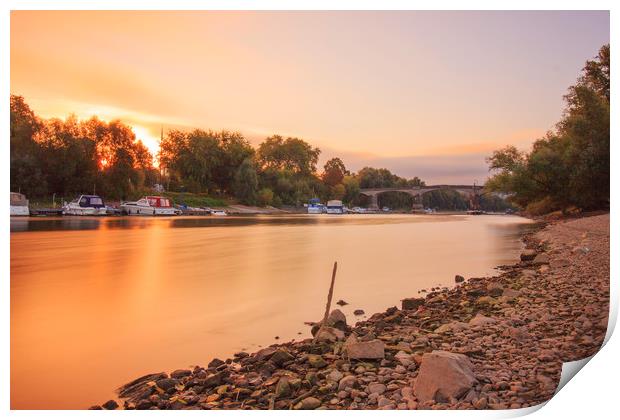 Sunset over the river Rhine Print by Stefan Giers