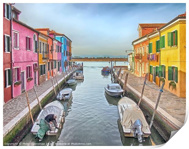 Burano - Canal to the sea Print by Philip Openshaw