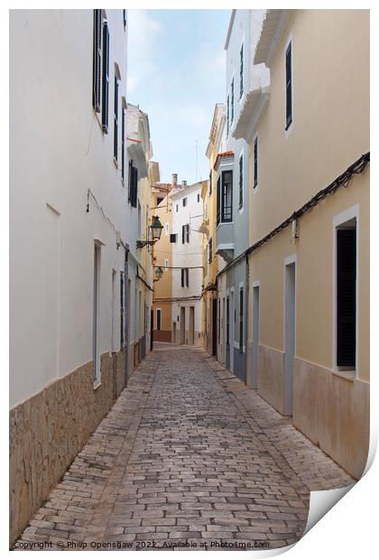 Cobbled Street in Ciutadella Print by Philip Openshaw