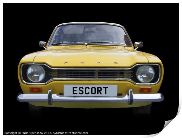 Yellow Mark 1 Ford Escort Print by Philip Openshaw