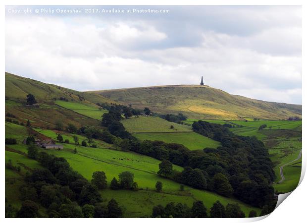 stoodley pike monument in west yorkshire landscape Print by Philip Openshaw