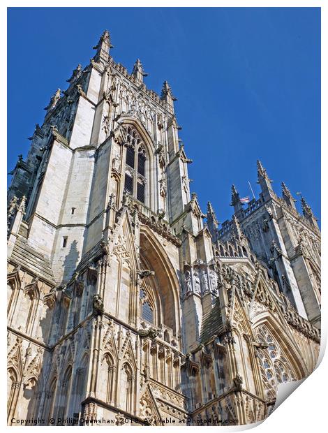 york minster with towers and blue sky Print by Philip Openshaw