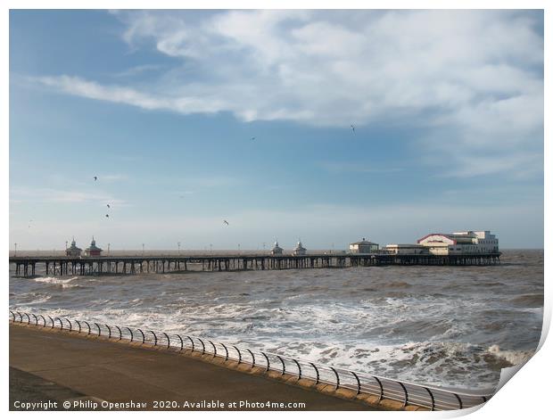 The south pier at Blackpool at high tide Print by Philip Openshaw