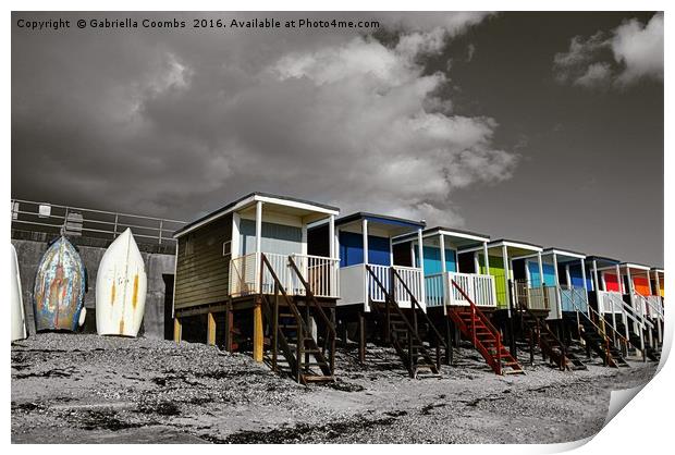 Autumn Beach Huts  Print by Gabriella Coombs