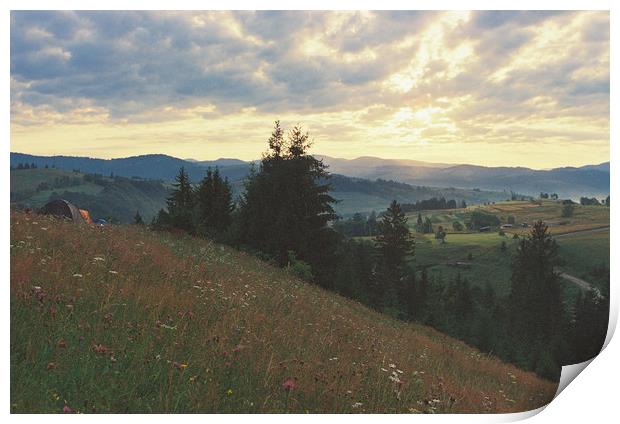 sunrise in Carpathian mountains Print by Anton Popov