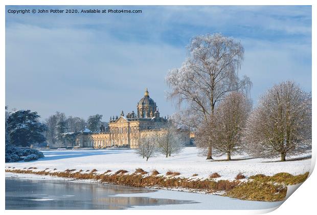 Castle Howard and South Lake in mid-winter. Print by John Potter