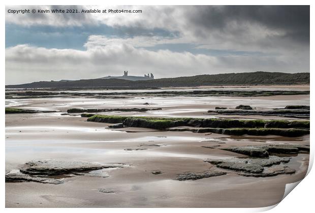 Dunstanburgh castle from Embleton beach Print by Kevin White