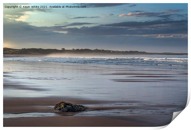 Embleton sandy beach at sunset Print by Kevin White