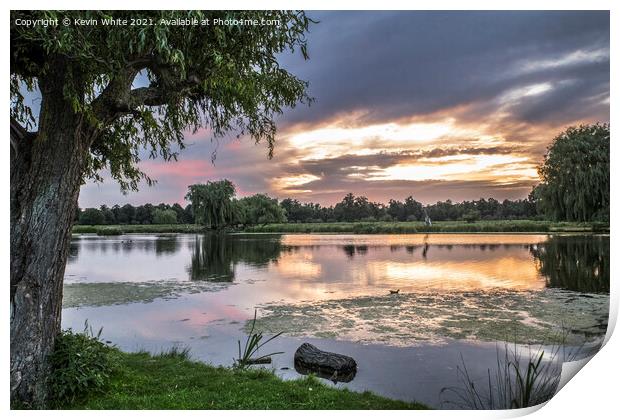 Reflections at Bushy park ponds Print by Kevin White