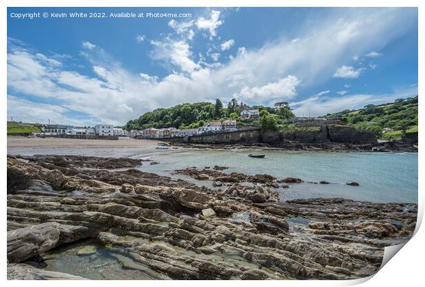 Coombe Martin town on edge of beach Print by Kevin White