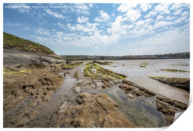 View from rocks  with tide out to Broadhaven North Print by Kevin White