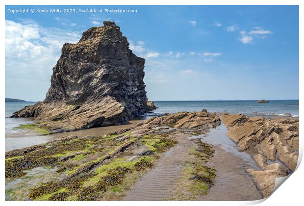Large rock looking out to sea at Broadhaven North beach Print by Kevin White