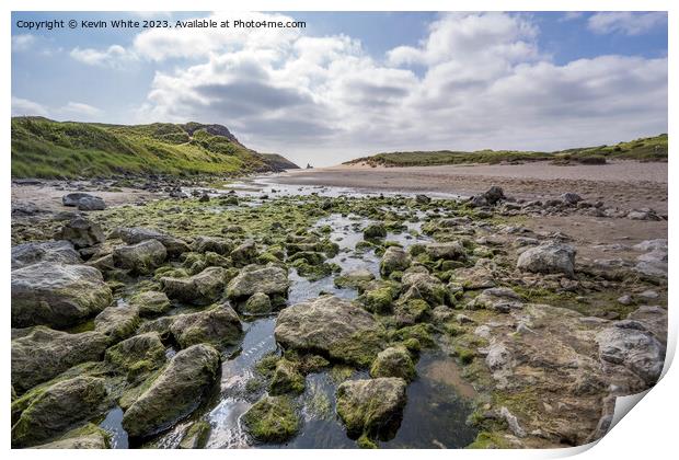 Mossy rocks on Broad Haven beach South Pembrokeshire Print by Kevin White
