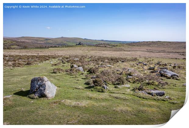 Wild landscape near Vixen Tor on Dartmoor Print by Kevin White