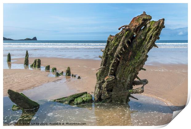 Ship wreck on Rhossili Bay Print by Kevin White