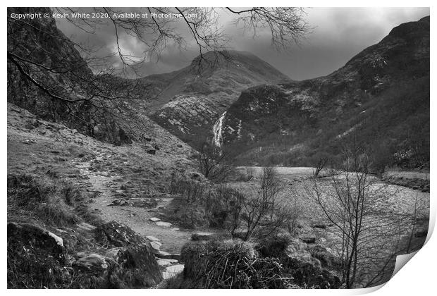 Steall Falls in monochrome Scotland Print by Kevin White
