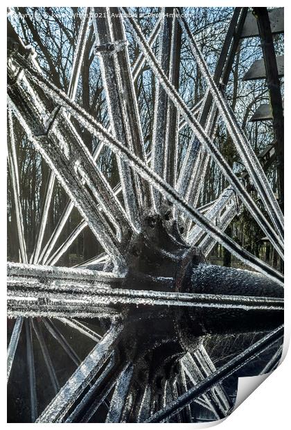 frozen ice on water wheel Print by Kevin White