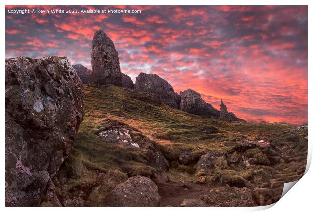 old man of storr dramatic sky Print by Kevin White