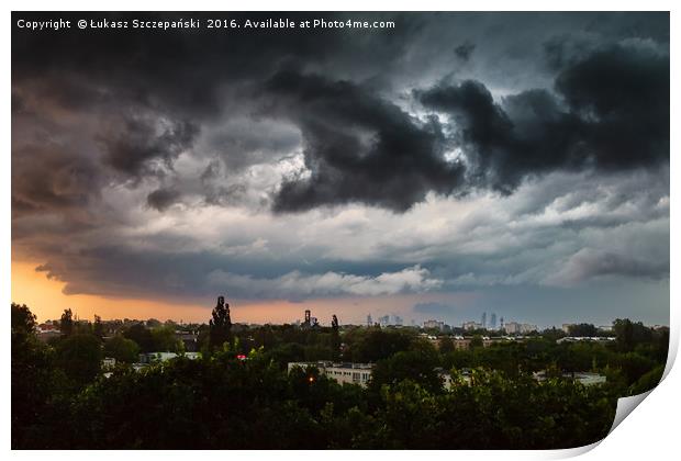 Extreme stormy clouds over the city Print by Łukasz Szczepański