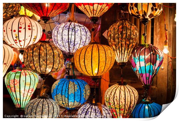 Colorful traditional Vietnam lanterns Print by Łukasz Szczepański
