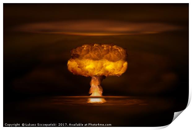 Atomic bomb realistic explosion, orange color with Print by Łukasz Szczepański