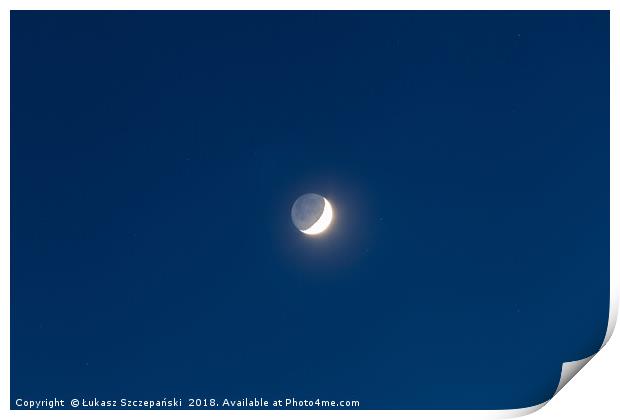 Moon's grey light against blue starry sky backgrou Print by Łukasz Szczepański